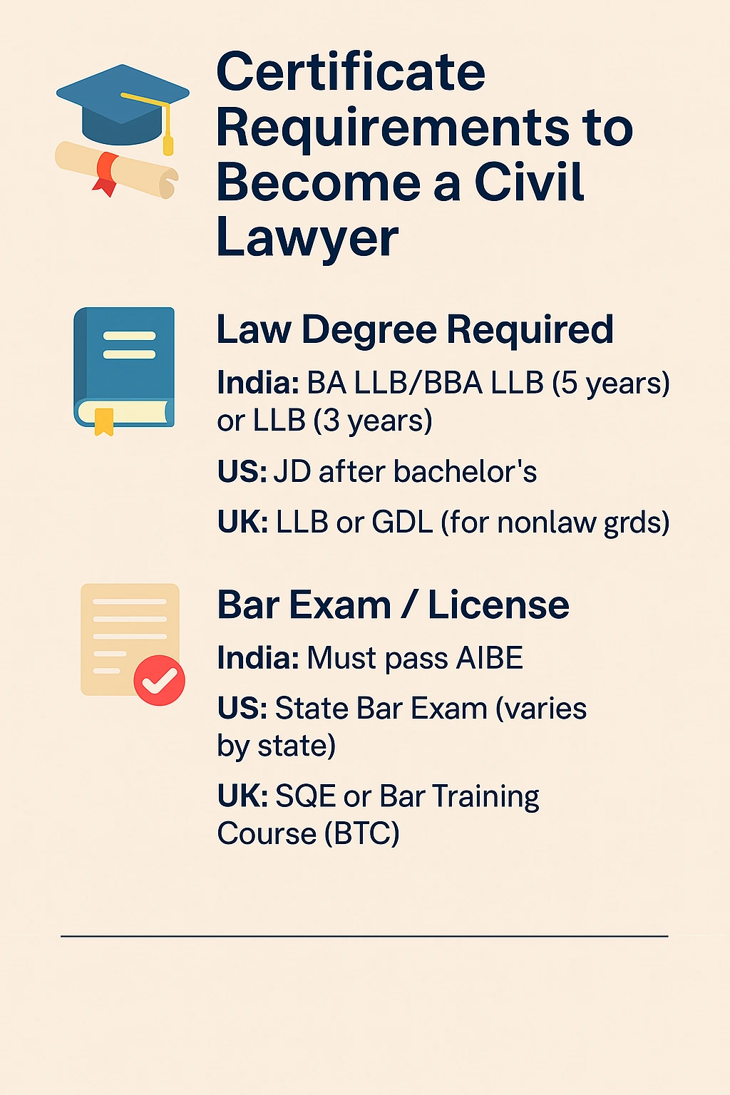 Certificate requirements for becoming a civil lawyer